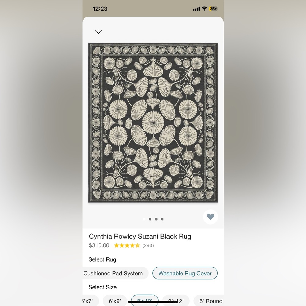 Ruggable 8x10 rug cover Cynthia Rowley Suzano Black Rug